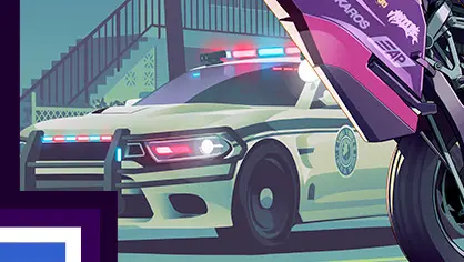 نمای جلوی یک Buffalo STX Pursuit متعلق به VCPD، همانطور که روی پوستر GTA VI دیده میشود.