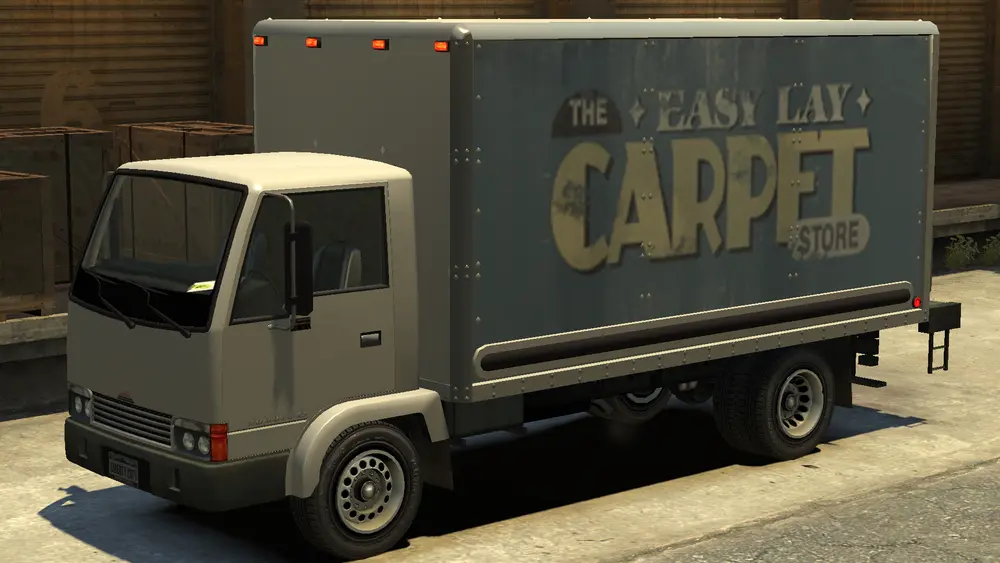 یک Mule متعلق به Easy Lay Carpet Store در GTA IV. (نمای زاویه عقب)