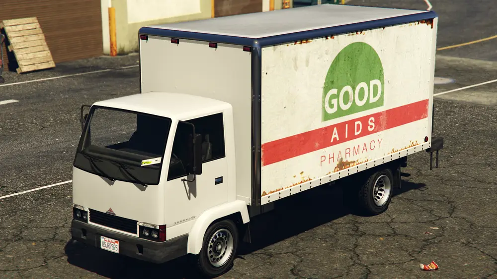 یک Mule متعلق به Good Aids Pharmacy در GTA V. (نمای زاویه عقب)