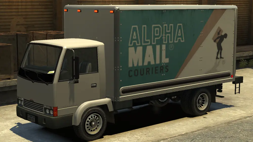 یک Mule متعلق به Alpha Mail در GTA IV. (نمای زاویه عقب)