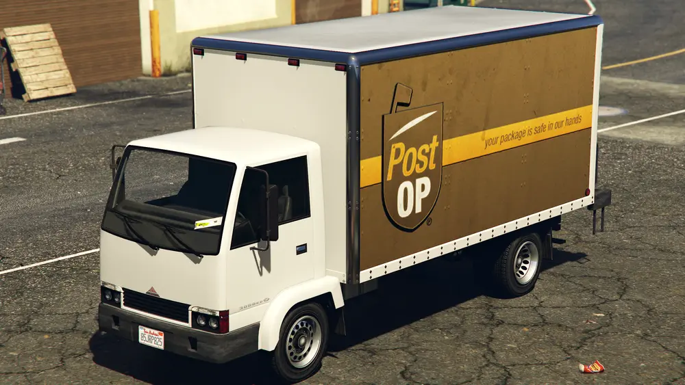 یک Mule متعلق به Post OP در GTA V. (نمای زاویه عقب)